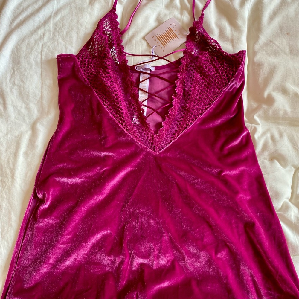 Velvet Magenta Lace Slip Dress